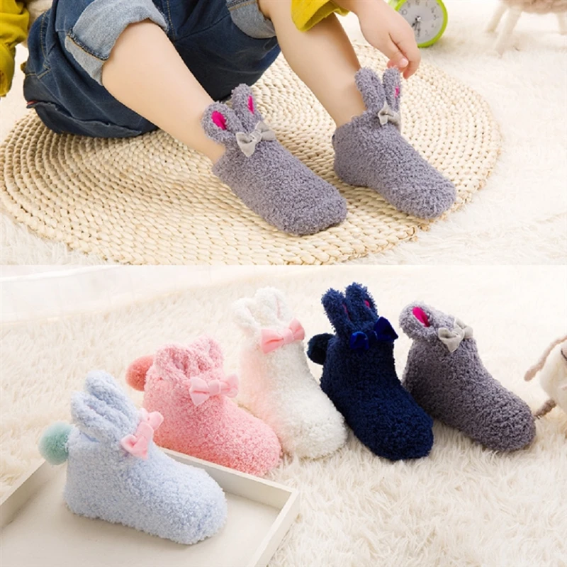 

Cute Baby Socks Boys Girls Infant Winter Coral Fleece Cartoon Socks Warm Anti Slip Floor Socks Kids Caring