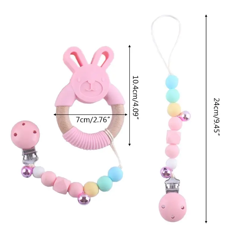 

Baby Pacifier Chain Clip with Bells Nipple Holder Silicone Teether Teething Soother Molar Chewable Nursing Toys Gift