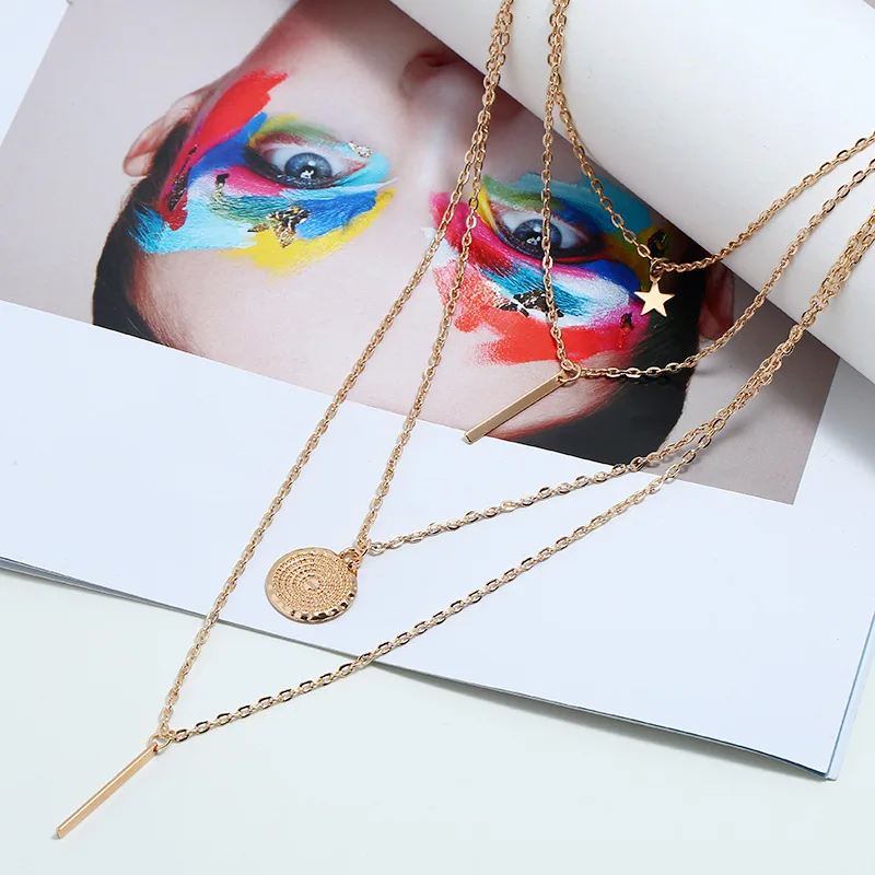 Роскошное многослойное ожерелье со звездой и цепочкой для монет женщин в стиле