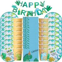 49pcs dinosaur party decorations dino birthday plate cup napkin banner set little dino party decorations for boys 1 2 3 years