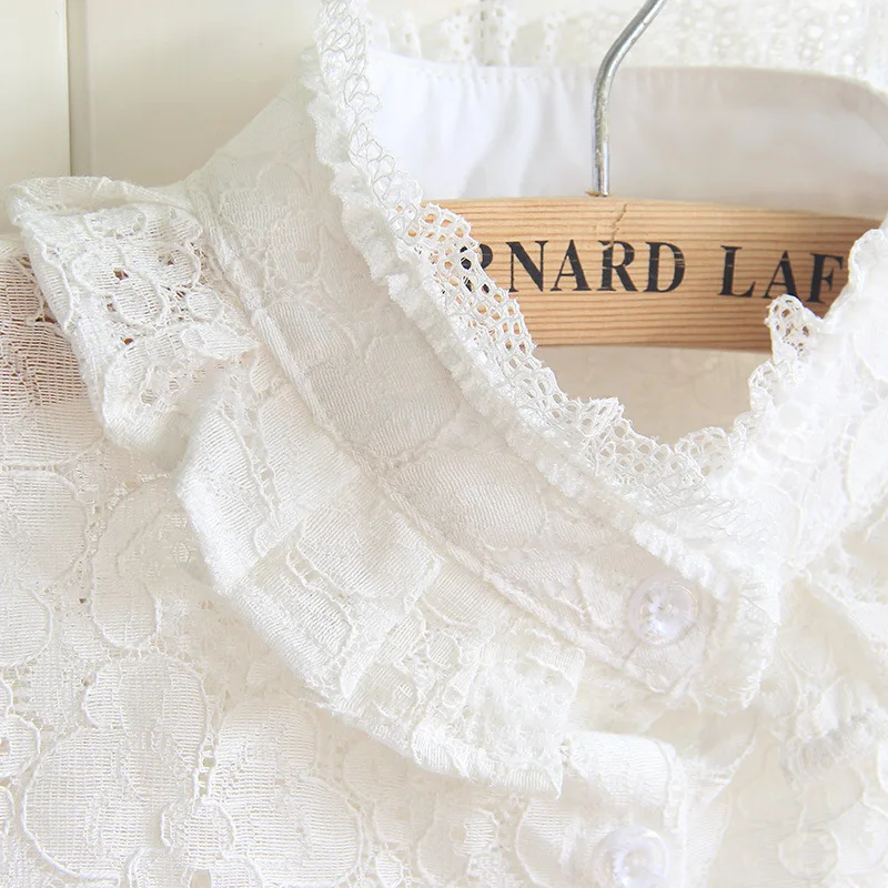 Linbaiway хлопковая кружевная имитация воротника Женская Однотонная рубашка с