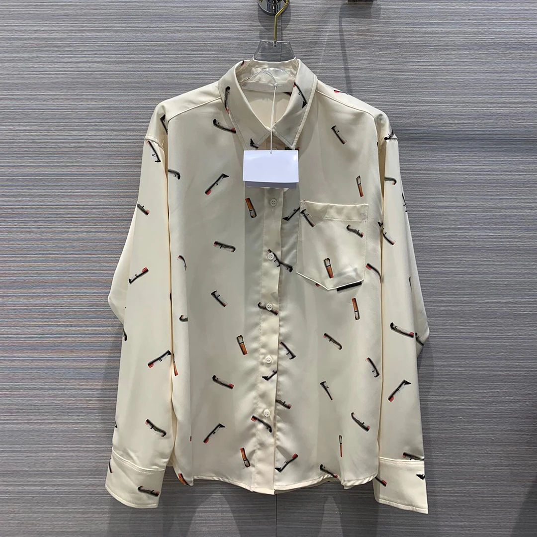 Шикарная женская рубашка 100% новинка 2020 стильные пуговицы для сигарет принт с