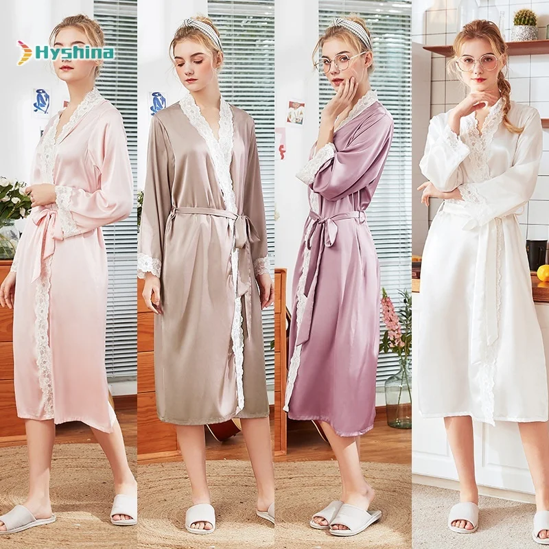 

Silk Pajamas Women's Spring and Summer Long Silk Morning Gown Home Long Sleeve Nightgown