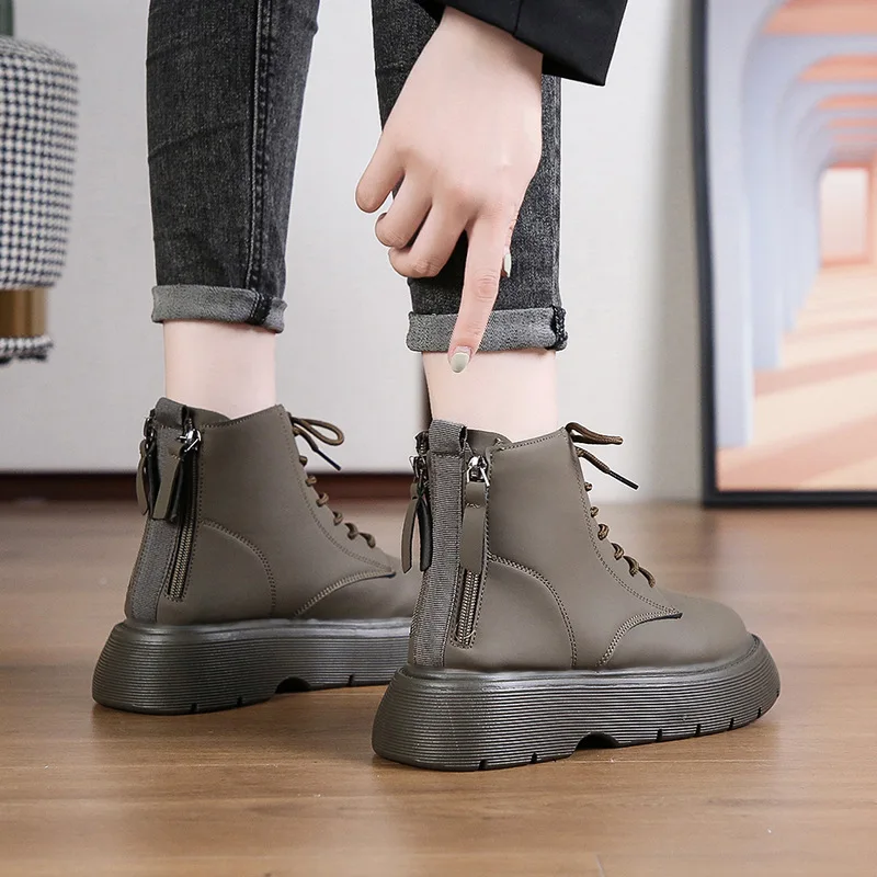 2022 New Boots for Women Genuine Leather Platform Boots Spring Autumn Fashion Luxury Brand Motorcycle Boots Large Size 42