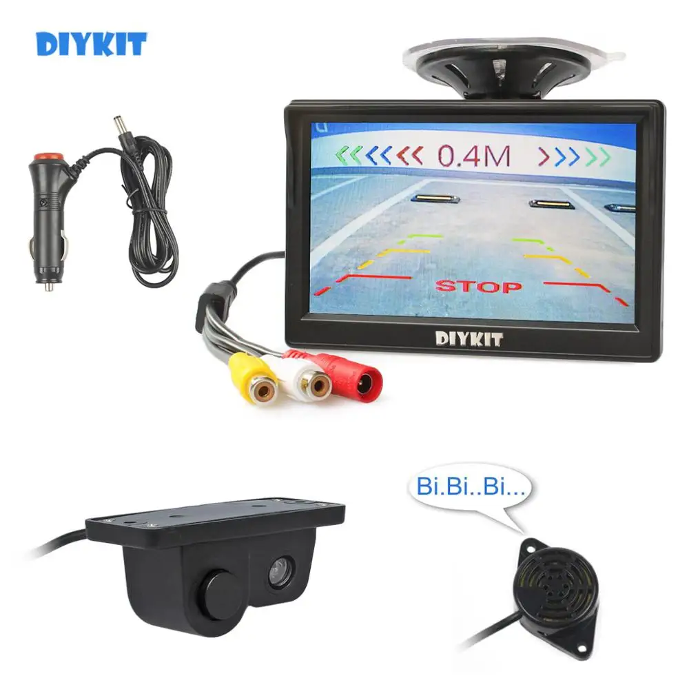 

DIYKIT Wired 5inch Color TFT LCD Car Monitor + Waterproof Parking Radar Sensor Car Camera Rear View Camera Parking System