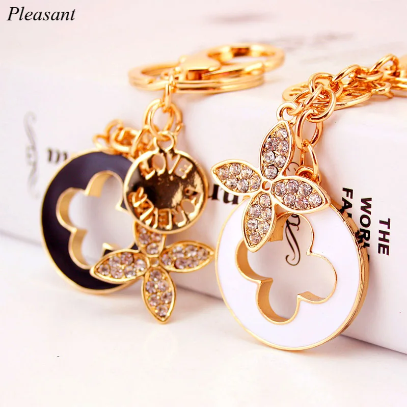 

Fashion New Clover Keychain Crystal Flowers Four-leaf Clover Keychain Woman Girl Car Bag Key Ring Key Chains Accessories Jewelry