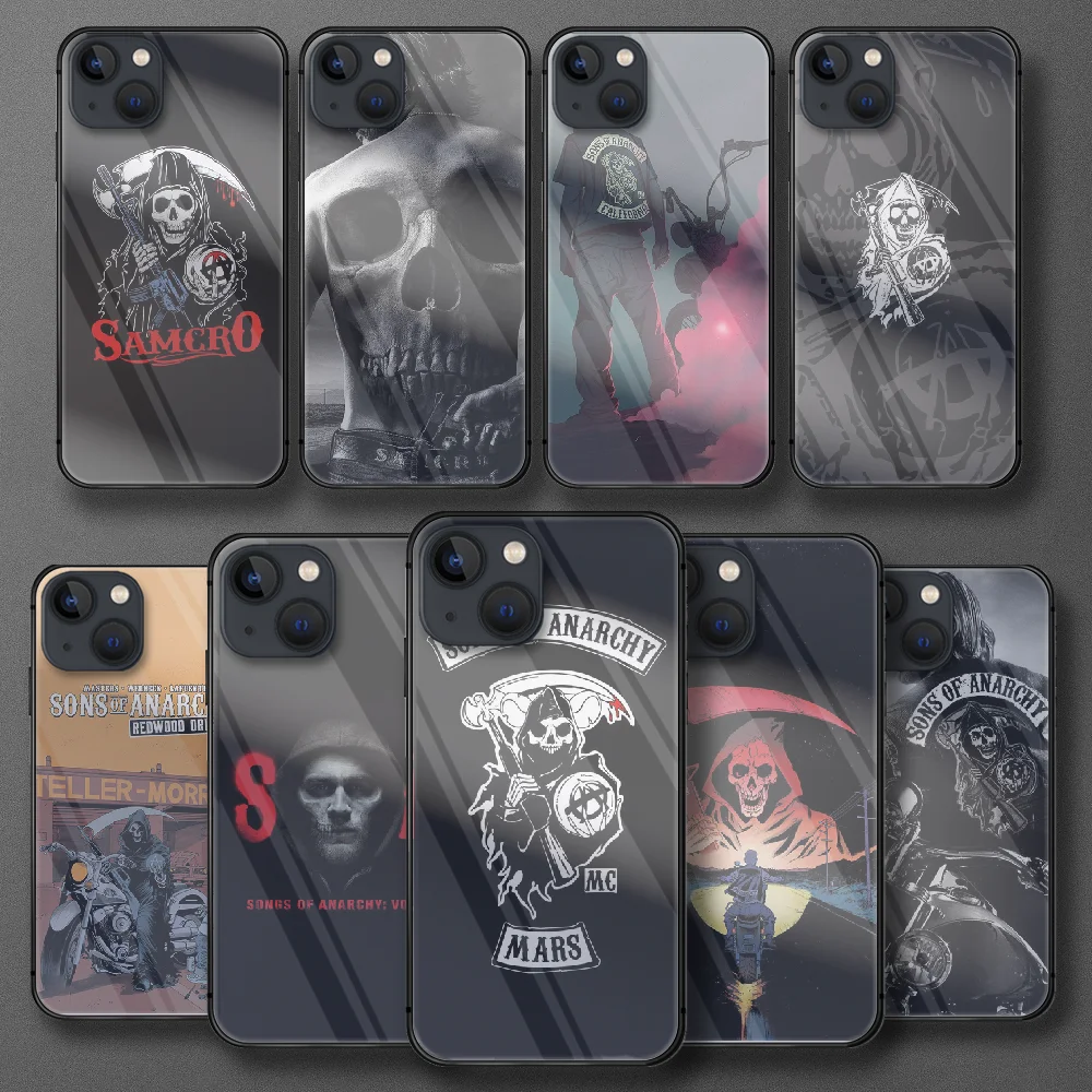 

Sons of Anarchy TV drama Tempered Glass Phone Case For IPhone 5 6 7 8 11 12 13 S SE X Xs Xr Plus Pro Max Mini Cover Cell