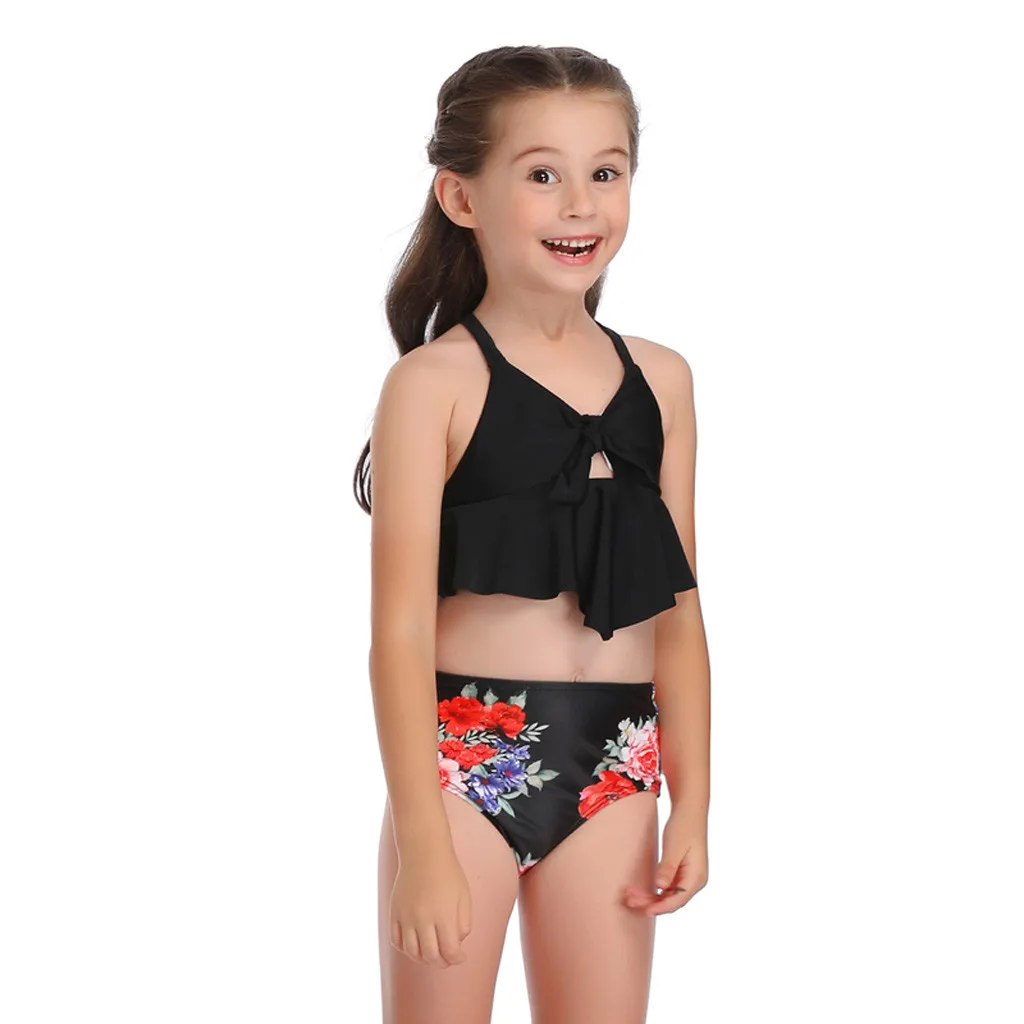 Купальный костюм из двух предметов с принтом для мамы и дочки Одинаковая одежда