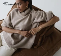 hirsionsan turtle neck solid cashmere sweater women elegant soft warm female knitted pullovers basic loose female jumper