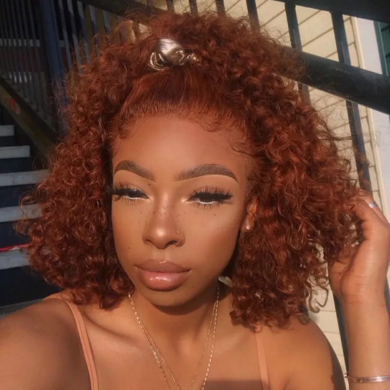 13х4 глубокая волна фронта человеческих волос парики для черных женщин имбирь