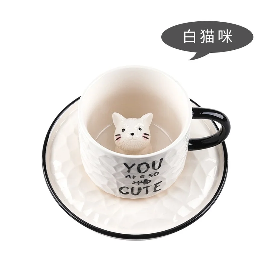 

Cute Cartoon Cup Japanese Creative Handmade Ceramic High Quality Coffee Saucer Set vintage Cup Xicara Kitchen Drinkware DB60BD