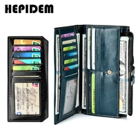 hepidem rfid high quality genuine leather long wallet 2020 new female front pocket money dollar bill purse for women 8239
