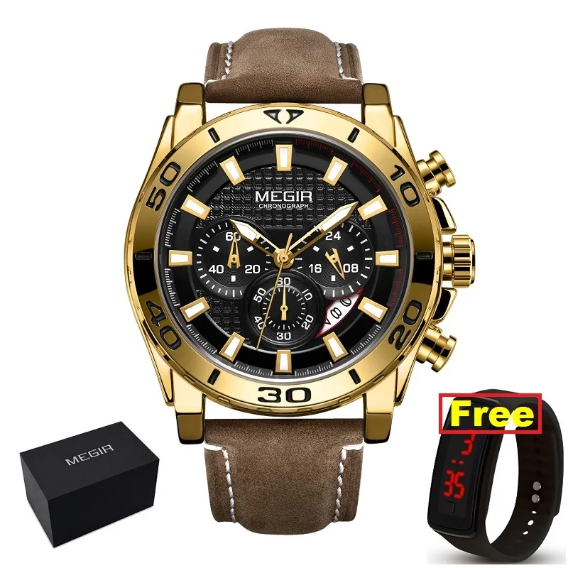 gold-box and gift Relojes MEGIR часы мужские модные спортивные кварцевые мужские часы, наручные часы лучший бренд класса люкс водонепроницаемые часы Relogio Masculino - Цвет: gold-box and gift