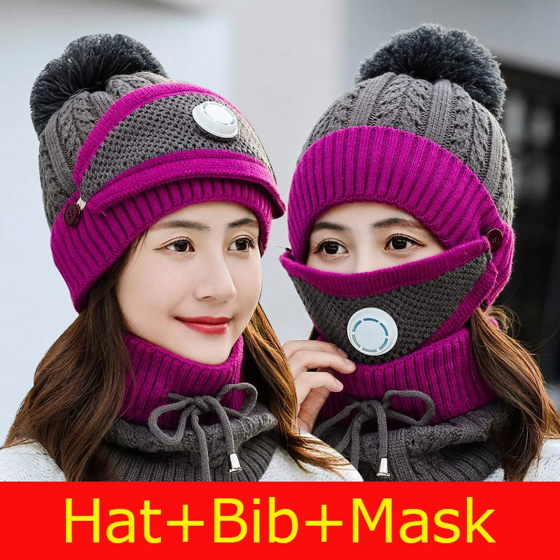 

K103 Winter hat Women's Hat Knitted Hat Winter Hat 2021 New Wool Hats Cold hat Mask Bib Bubble hat Skullies Beanie Baotou Cap