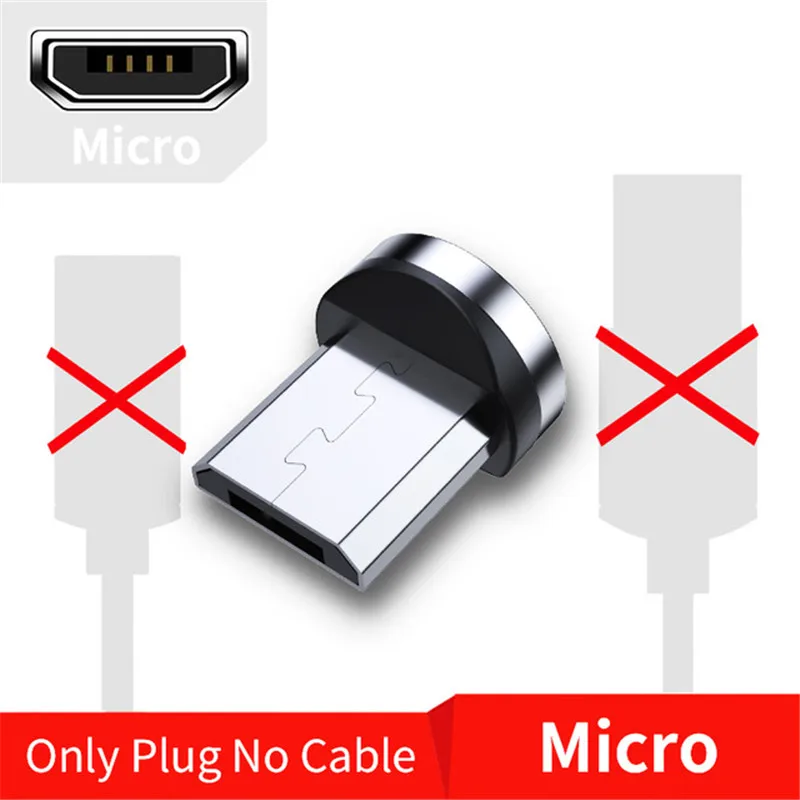 USLION 2 м Магнитный кабель для быстрой зарядки Micro usb type C зарядное устройство для iPhone XS X 8 7 samsung S10 9 магнит Android телефонный кабель 3 м - Цвет: Only Plug For Micro