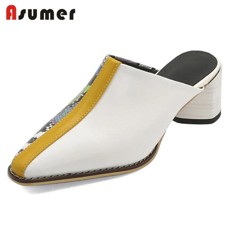 

ASUMER 2021 new arrival women pumps mixed colors snake slip on summer high heels dress party shoes woman mules big size 42