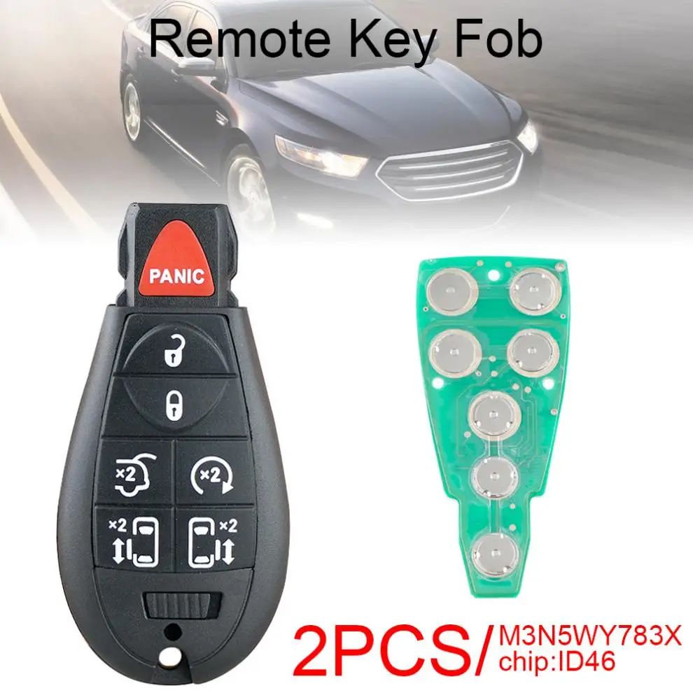 

2pcs 6 Buttons Car Remote Key Fob Shell with ID46 Chip M3N5WY783X Fit for Dodge Grand Caravan Chrysler Jeep Town and Country