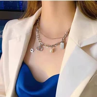 ladies titanium steel cherry blossoms cherry double layered stacking necklace fashion tassel clavicle chain girl party necklace