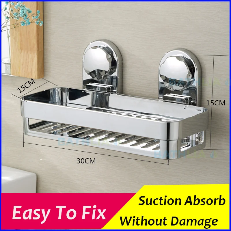 

Zhangji Punch-free hook up Holder Sucker Square Shelf Chrome Super Durable Shower Storage Corner Rack Bathroom Accessory