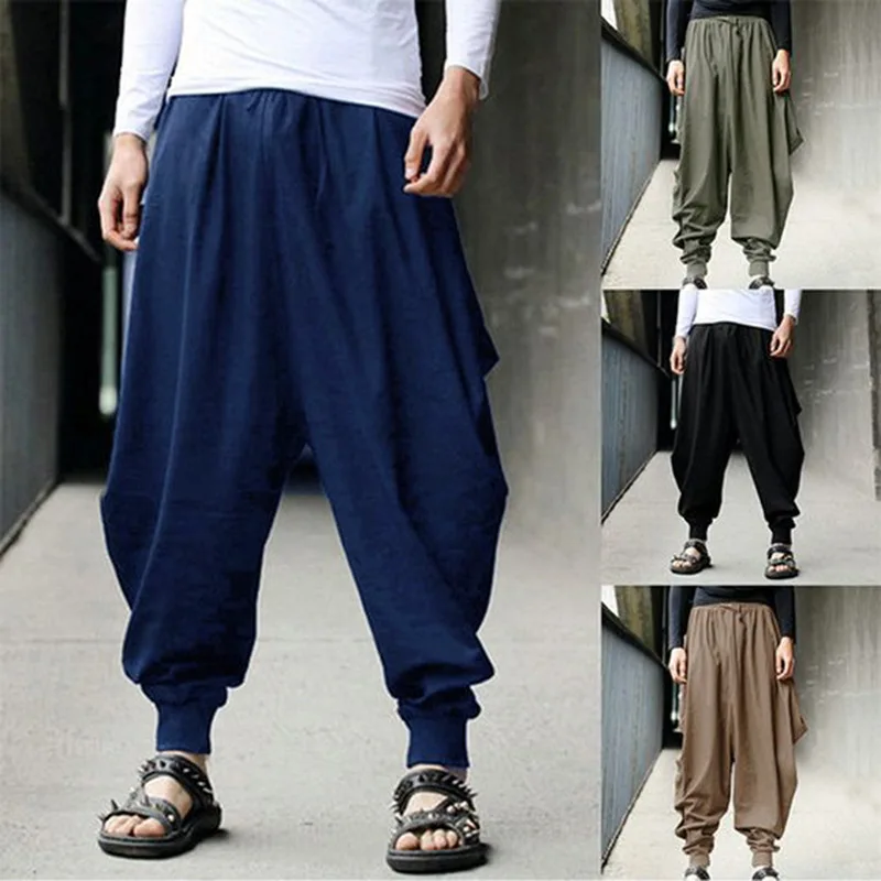Adult Men Japanese Style Harem Pants Hip Hop Streetwear Larp Capris Loose Trouser Bottoms Viking Pirate Medieval Cosplay Costume |