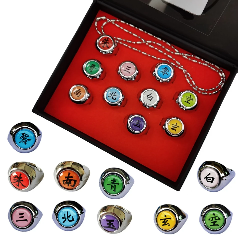 

Anime Naruto 10PCS SET Metal Rings Action Figure Cosplay Cartoon Akatsuki Itachi Accessory Jewerly Cool Boys Children Toys Gifts