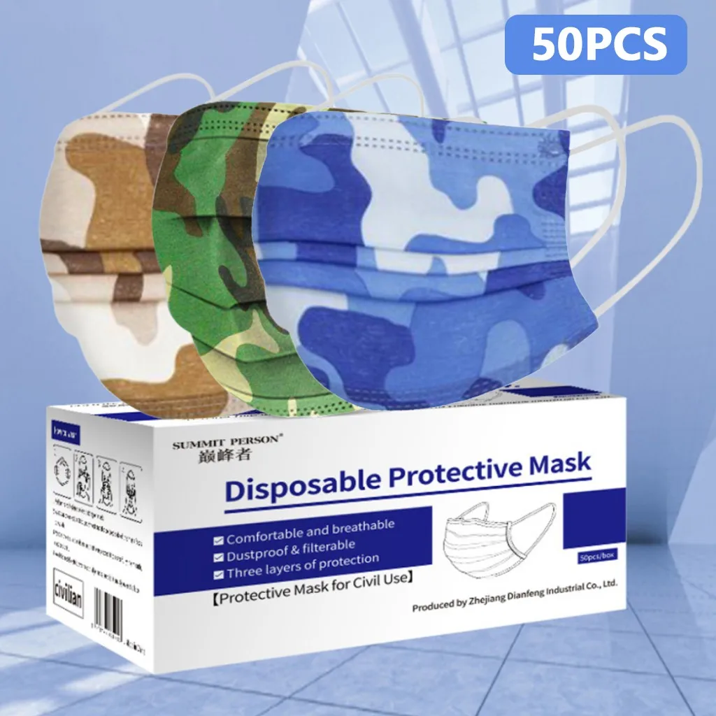 50/100 &quotунисекс&quot из камуфляж одноразовая Защитная маска промышленный 3 слойный