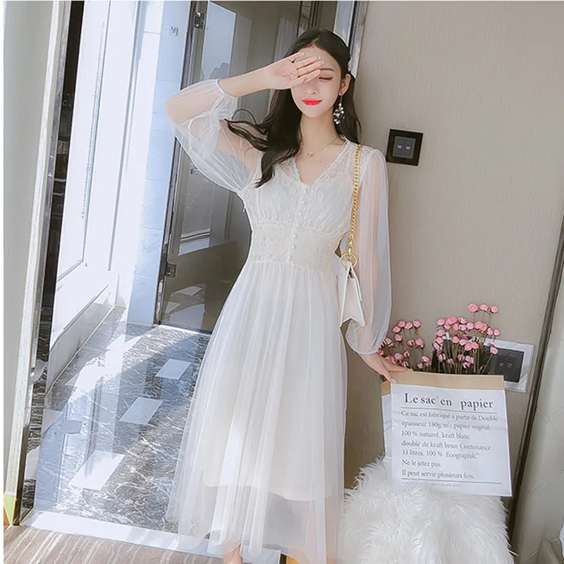 Платье женское элегантное шифоновое платье с длинным рукавом летнее