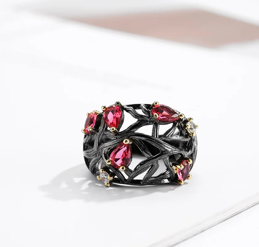 Женское Винтажное кольцо в готическом стиле с черными золотыми листьями цветком