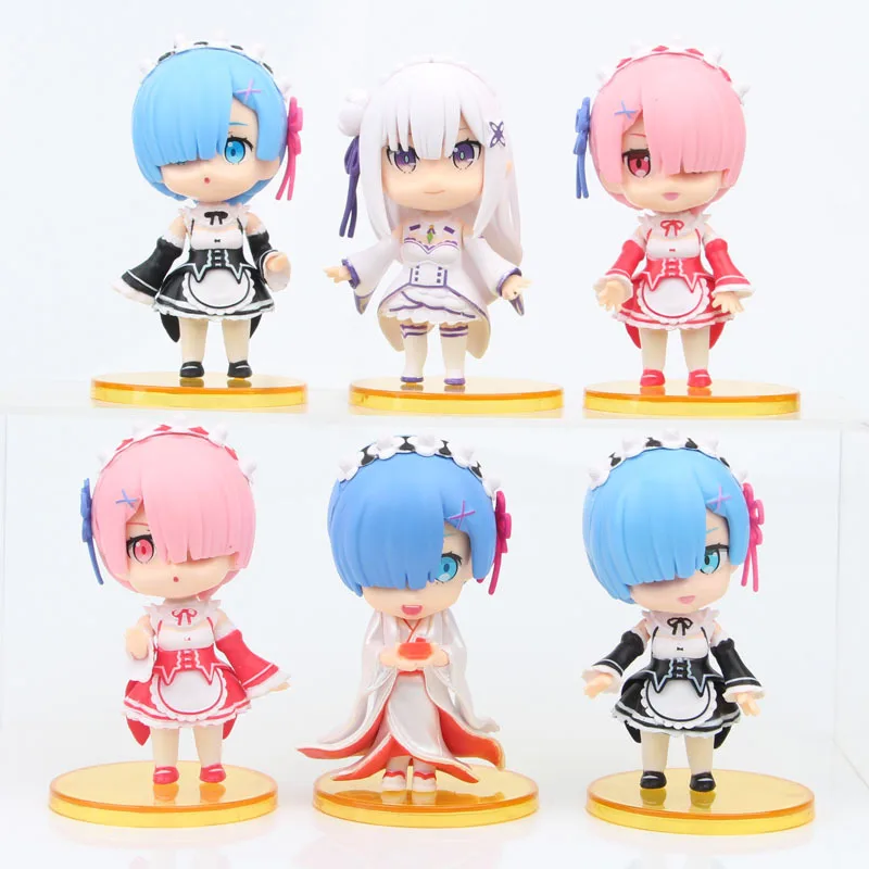 

New Re:Zero Starting Life in Another World Rem Ram Emilia Q Version PVC Figures Toys Dolls Cake Ornament Birthday Gift 6Pcs/set