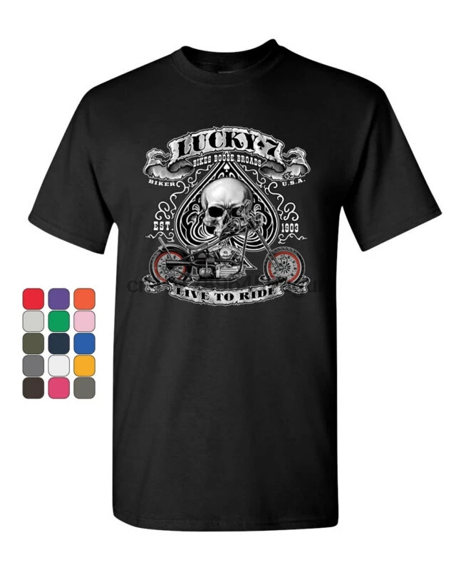 

Lucky 7 Bikes Booze Broads T-Shirt Live To Ride Route 66 Tee Shirt