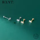 WANTME 925 стерлингового серебра Мода в Корейском стиле, с квадратным украшением Белый Циркон бусы, серьги со шпилькой, для женщин, для девочки-подростка вечерние, ювелирное изделие, подарок