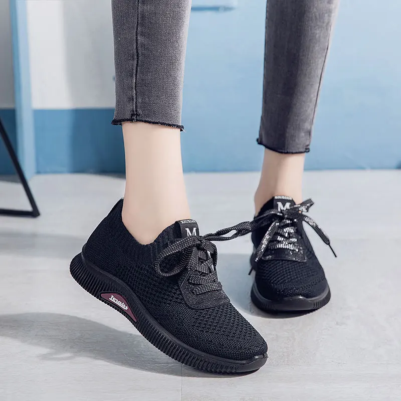 

Spring and summer new women's sports shoes round toe flying knit all-match casual sports shoes