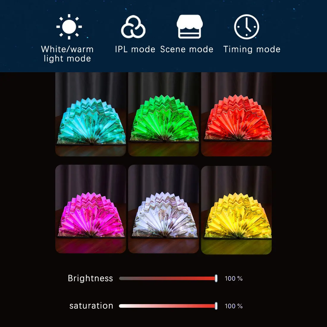 

4 Colors Creative RGB LED Book Lamp Portable Night Light USB Rechargeable Magnetic Foldable Desk Lamp Home Decoration