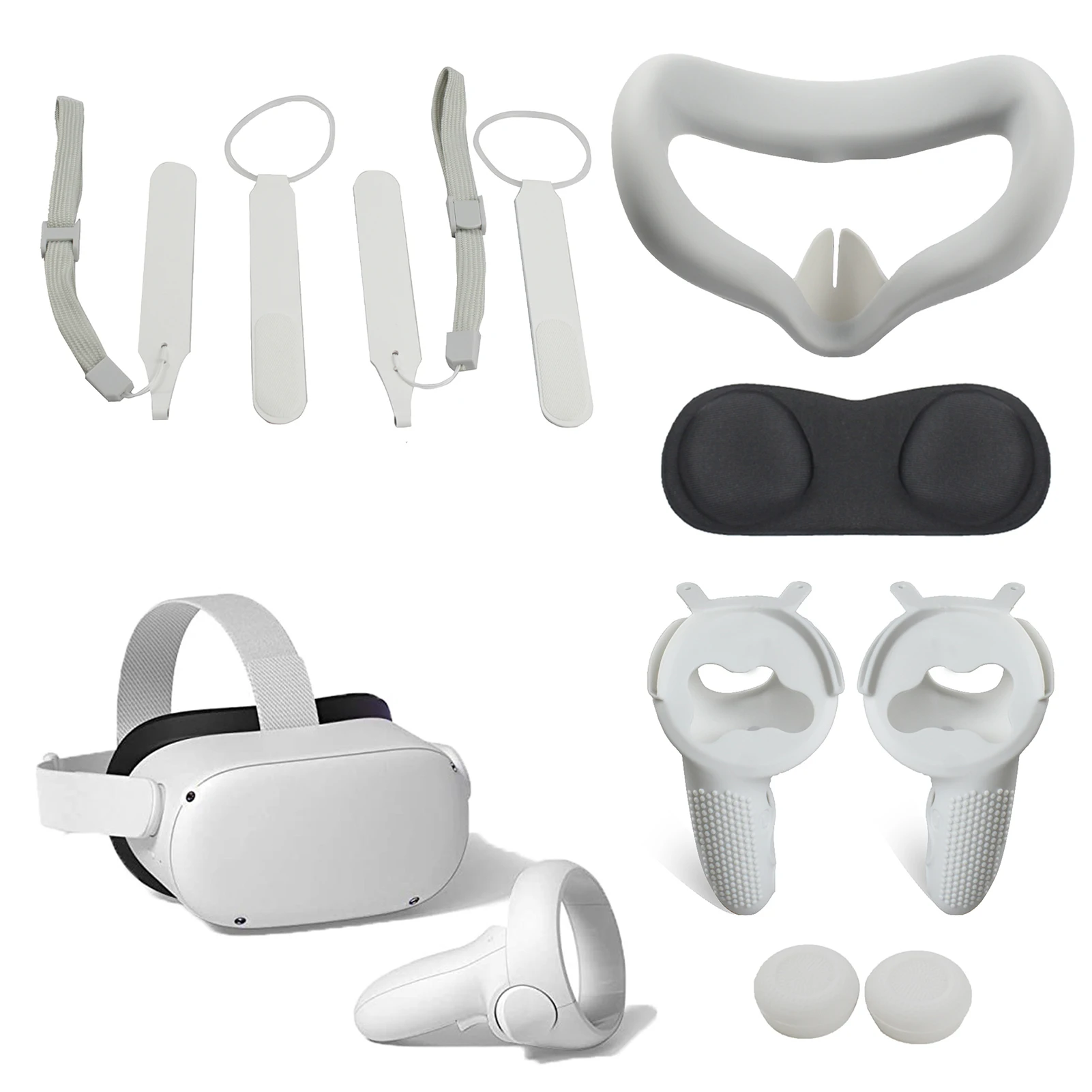 

Набор аксессуаров для Oculus Quest 2 VR, силиконовая наволочка для защиты лица от пота, защитный чехол для контроллера, ремешки на руку, чехлы для ли...