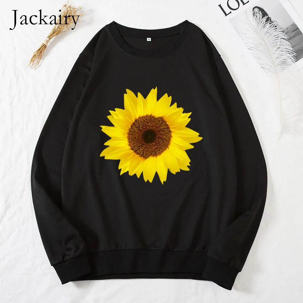 Jackairy Женский свитшот с принтом подсолнуха повседневный Свободный топ длинными