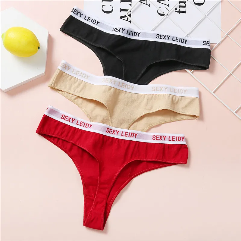 Женские трусики с вышитыми буквами хлопковые однотонные стринги 6 цветов нижнее
