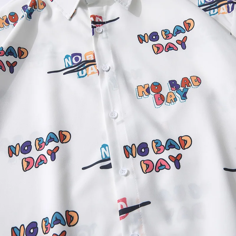 2021 Mens Shirts No Bad Day Letter Print Fashion Button Down Shortsleeve Shirt For Men Streetwear Hawaiian Beach Harajuku Tops