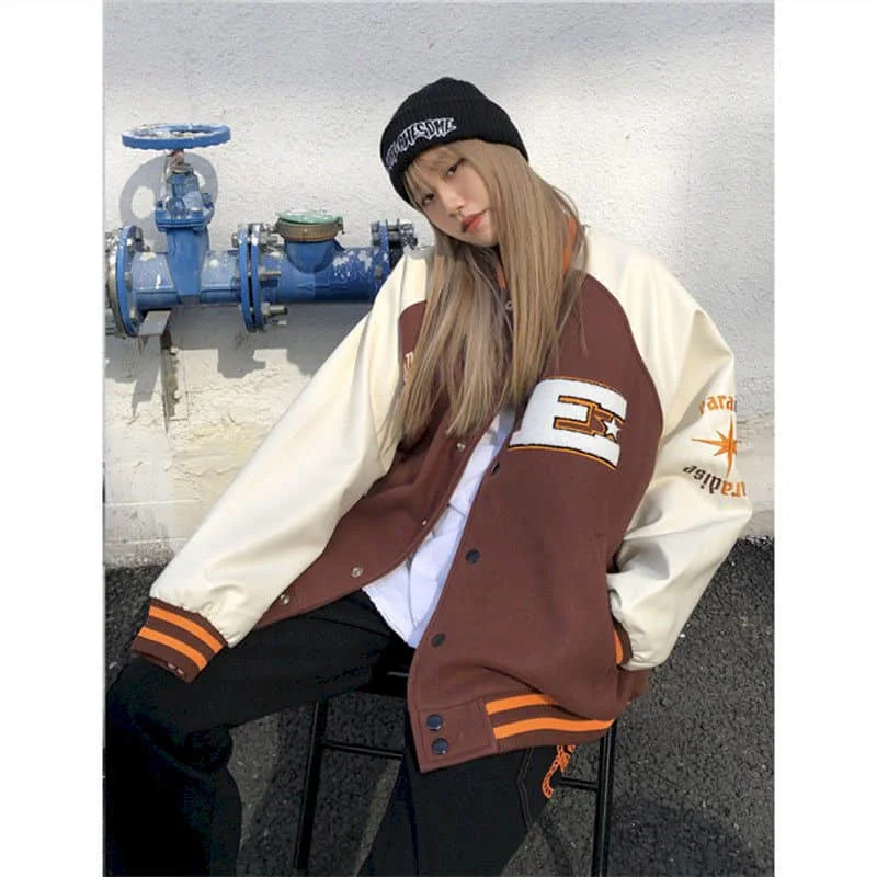

Woman Jacket Hip Hop Furry Bone Patchwork Color Block Jackets Mens Harajuku Streetwear Men Baseball Coats Unisex