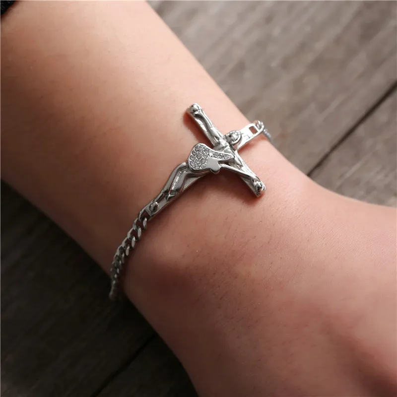 Модный амулетный браслет с крестом на гитаре цепочка из нержавеющей стали Джонни