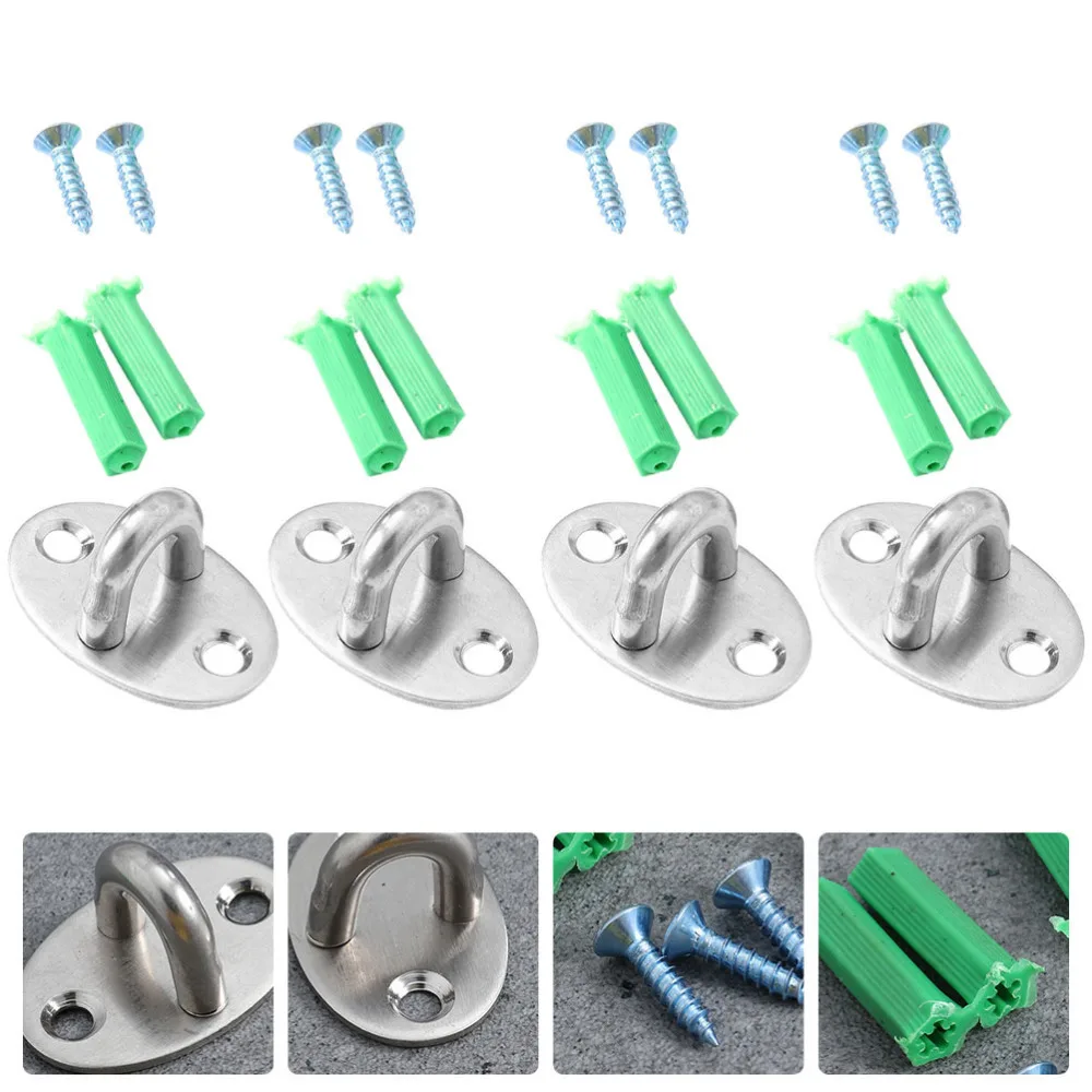 

4Pcs Wall Mount Ceiling Hooks Stainless Steel Pad Eye Plates with Accessories