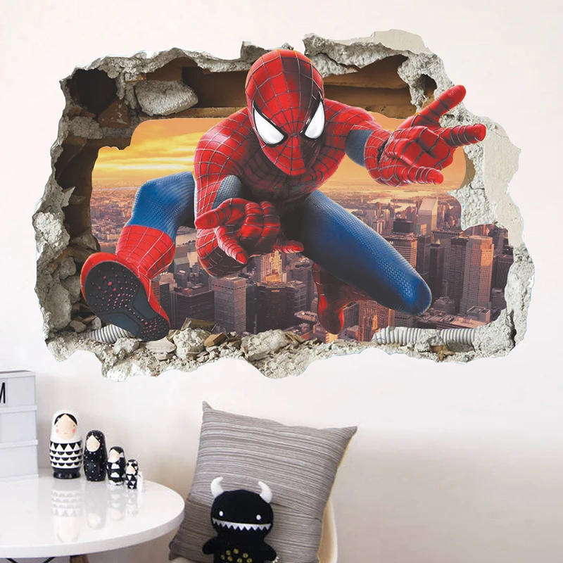 

Spiderman Super Heroes Wall Stickers For Kids Room Decoration Home Bedroom PVC Decor Cartoon Movie Mural Wall Art Decals