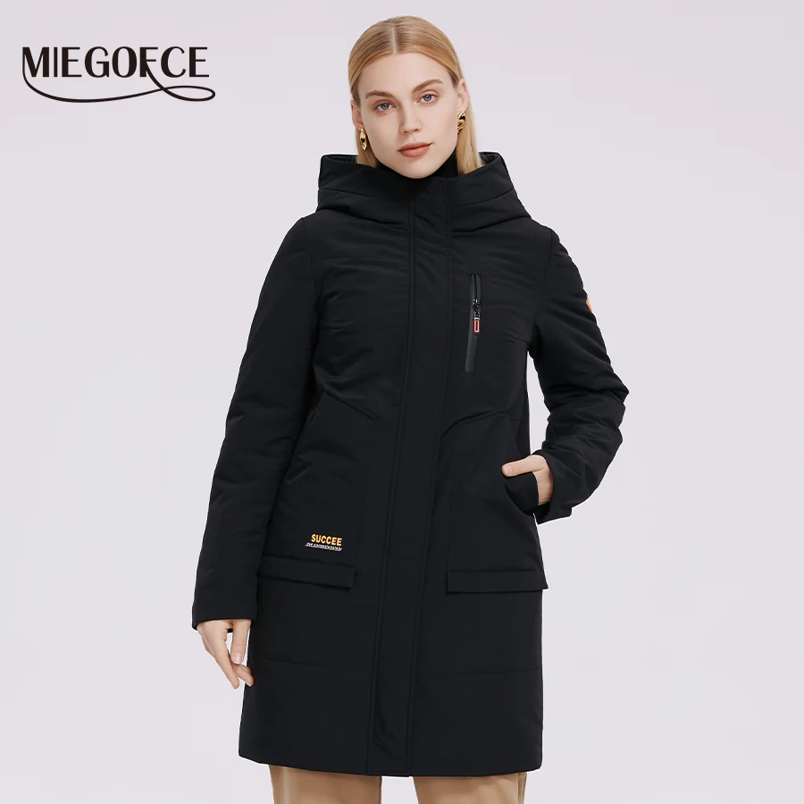 

MIEGOFCE 2021 Spring Women Large Size Jacket Long Windbreaker High Quality Filling Female Plus Size Coat Blazer
