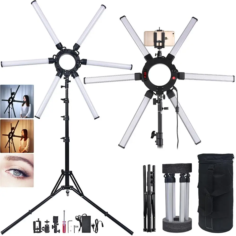 FOSOTO 35 Inches Led Star Ring Light 120W Multimedia Extreme Ring Video Photography Lamp With Tripod For Camera Makeup Youtube