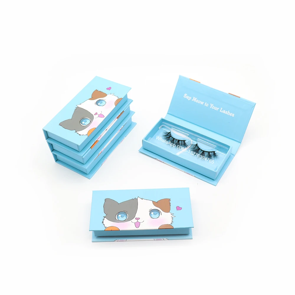 Милые Мультяшные кошачьи ресницы Бесплатная пластиковая коробка для ресниц 3D