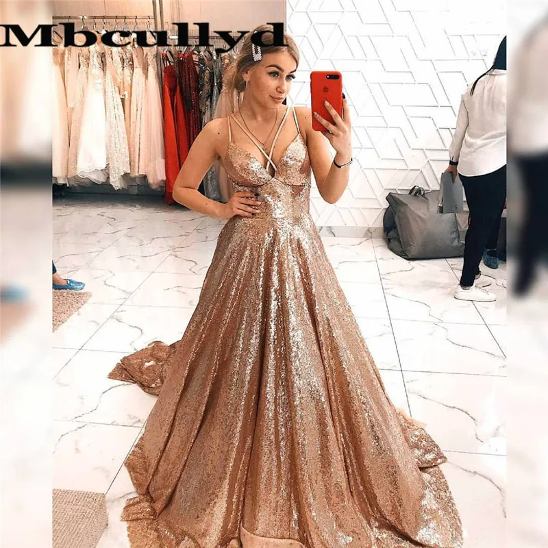 

Mbcullyd Glitter Sequined Prom Dresses Long 2023 Elegant Puffy A Line Formal Evening Dress For Women Cheap Sale Robe De Soiree