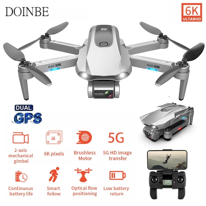 

DOINBE GPS Drone With Professional 6K Dual Camera Brushless Motor Foldable Quadcopter Long Battery Life RC Dron For Gift