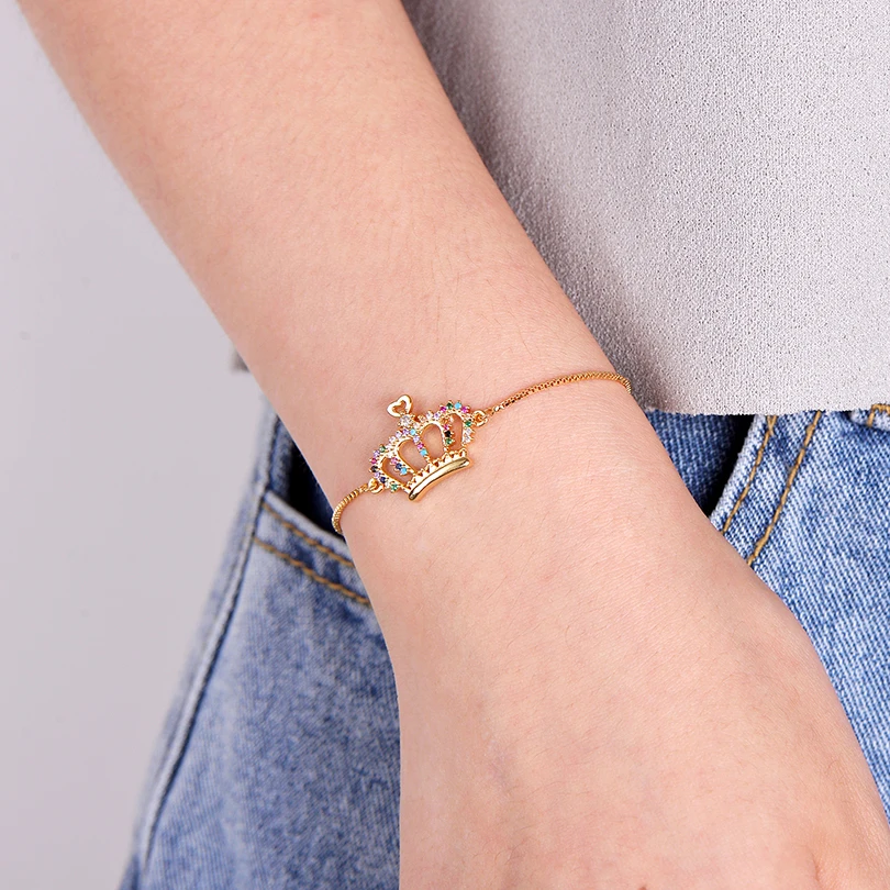 Браслет-Корона Pipitree розовое золото с несколькими фианитами | Украшения и