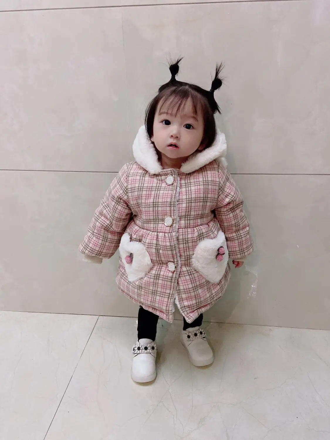 Куртка с хлопковой подкладкой в клетку для девочек|Пальто и парки| |