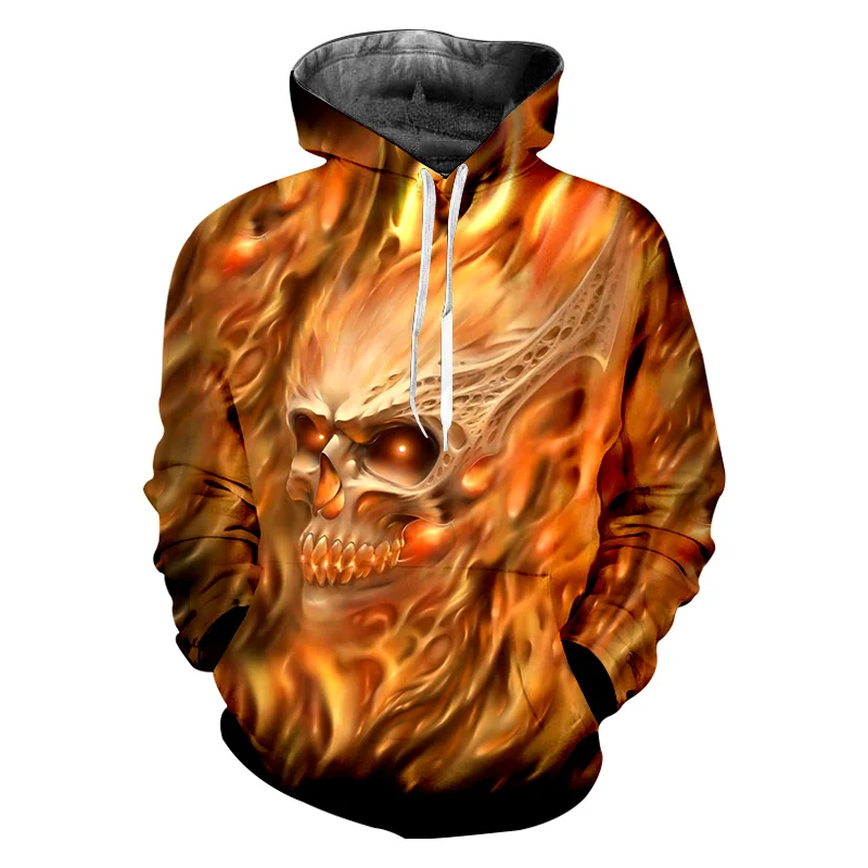 UJWI Fire Skull толстовки для мужчин с длинным рукавом Толстовка Sudadera Hombre Повседневная