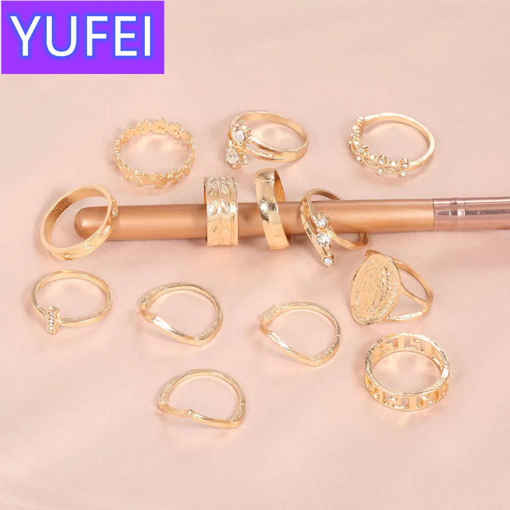 

13pcs/Set Gold Midi Finger Rings Set For Women crystal Geometric Retro Knuckle Ring Fashion Jewelry Gift Drop shipping